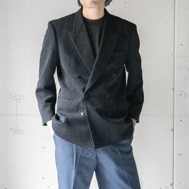 1980-90 Japan vintage black color wool double breasted tailored jacket