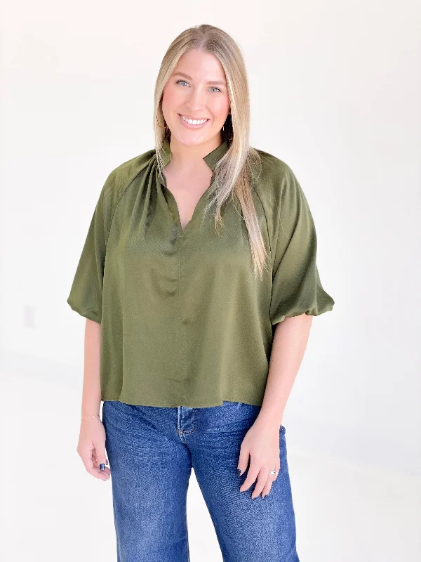 Upscale Balloon Sleeve Blouse - Olive