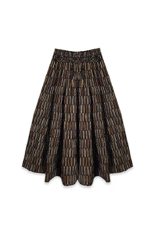 Smocked Waist MIDI Skirt - Black Matchstick