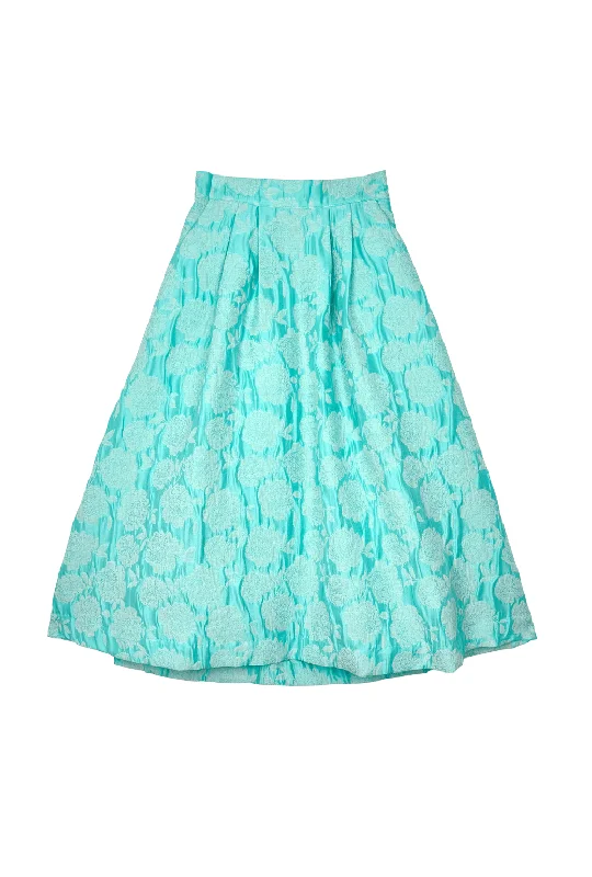 SAMPLE - Flat Front Everyday Skirt - Aqua Brocade