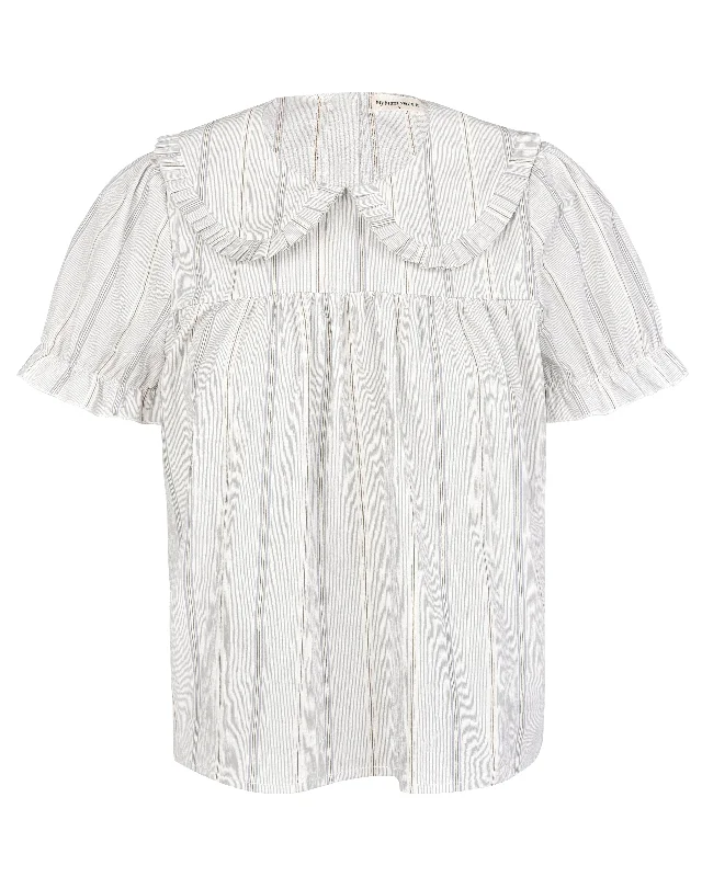 Babydoll Blouse - Blue Beige Stripe