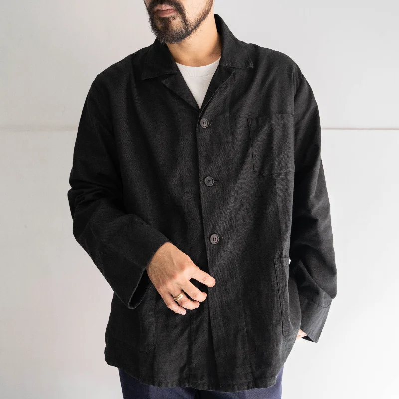 1980s Dutch military open collar work shirt jacket 'dead stock' -black dyed-