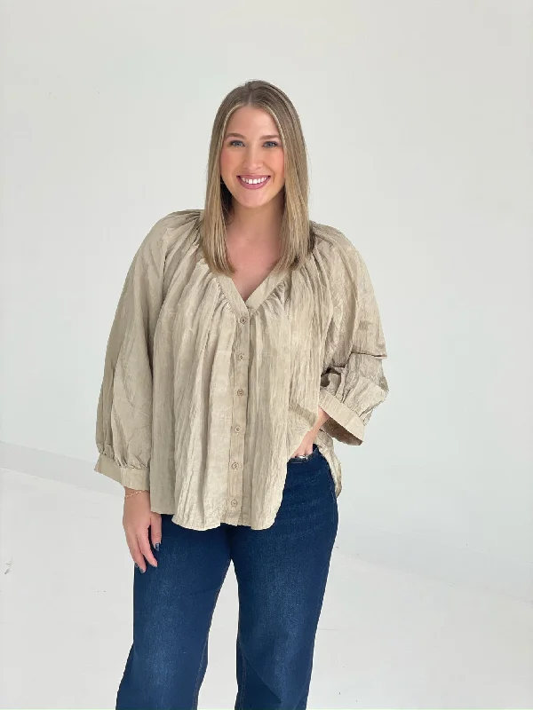 Bella Balloon Sleeve Blouse - Taupe