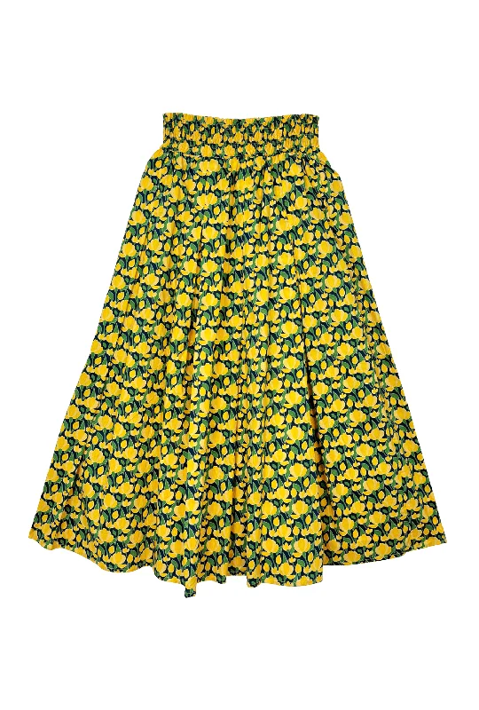 Smocked Waist MIDI Skirt - Yellow Tulip