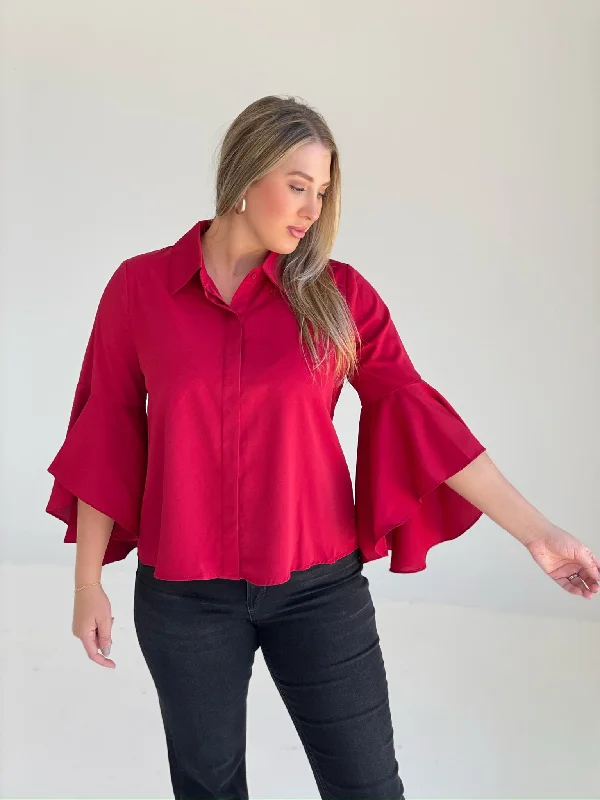 Monica Blouse - Burgundy