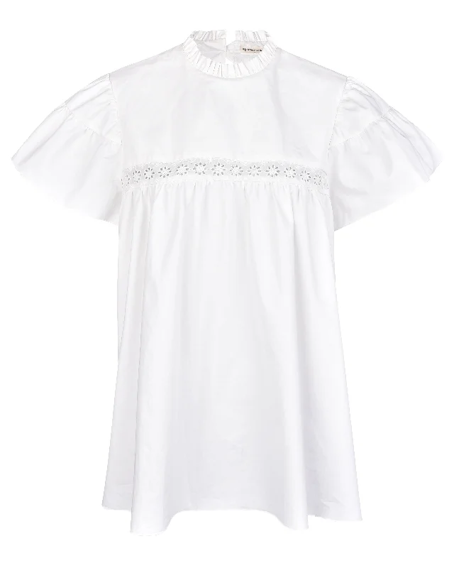 Cap Sleeve Babydoll Blouse - White