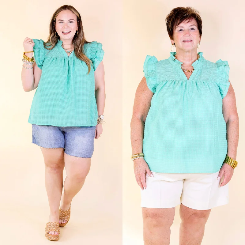 Perfectly Fabulous Ruffle Cap Sleeve Top in Mint Green