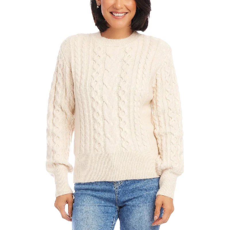 Womens Cable Knit Long Sleeves Crewneck Sweater