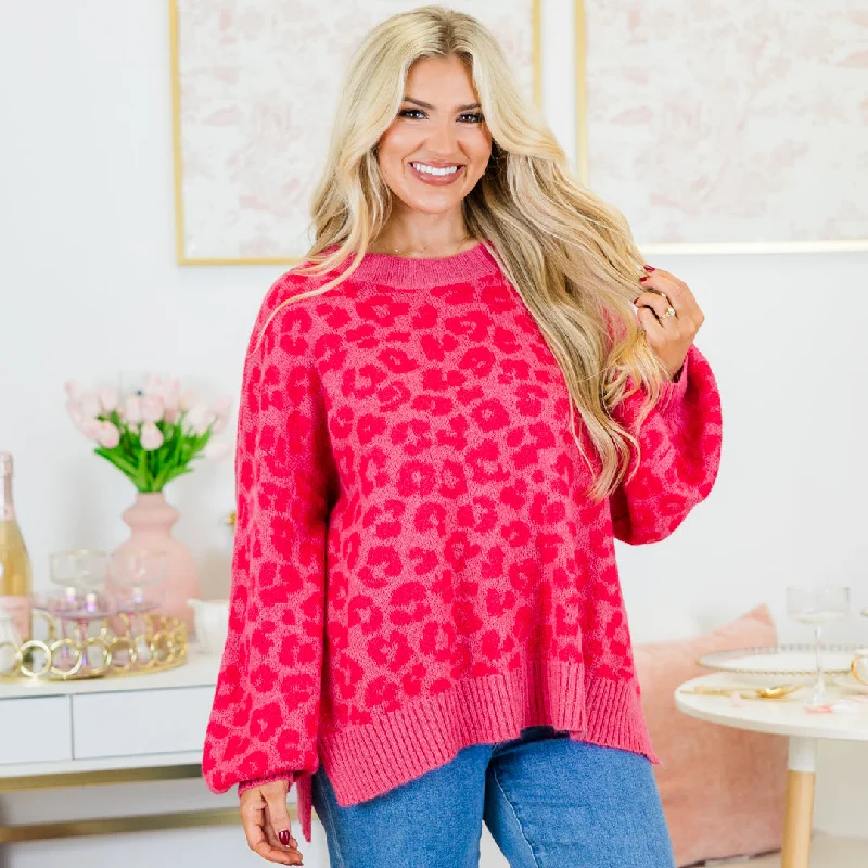 Leopard Love Sweater, Fuchsia