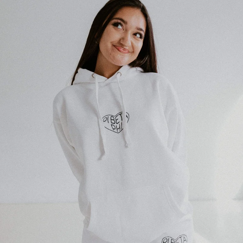 White Embroidered Heart Hoodie