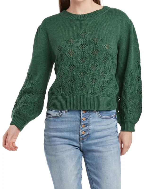 Krista Pointelle Puff Sweater In Clover