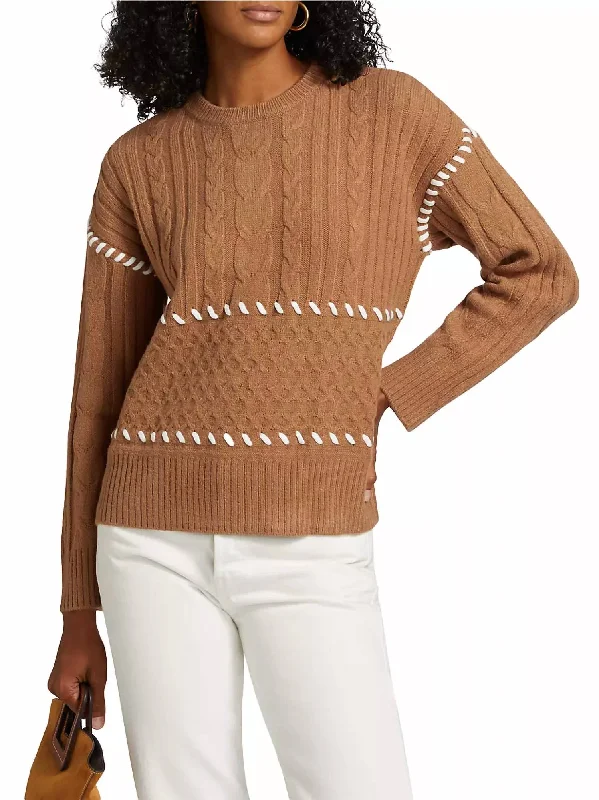 Whipstitch Long Sleeve Sweater In Antique Oak