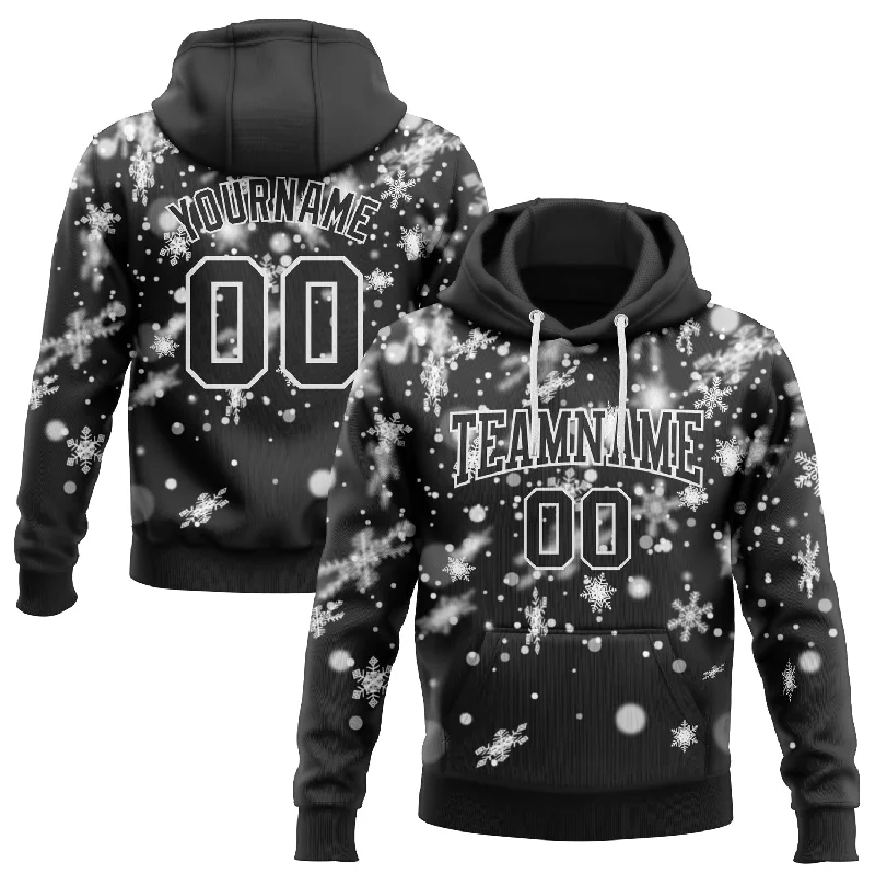 Custom Stitched Black White Christmas Snowflakes 3D Sports Pullover Sweatshirt Hoodie