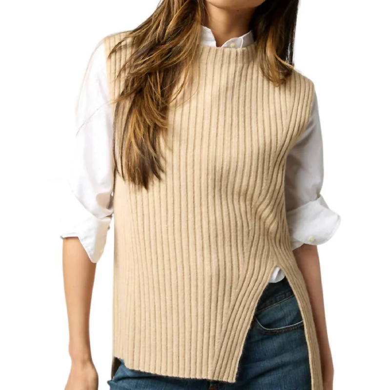 Sleeveless Funnel-Neck Sweater In Oatmeal Cashmere