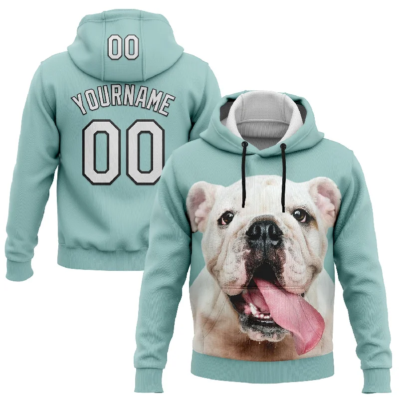 Custom Stitched Ice Blue White-Black 3D Pattern Design Bulldog Sports Pullover Sweatshirt Hoodie