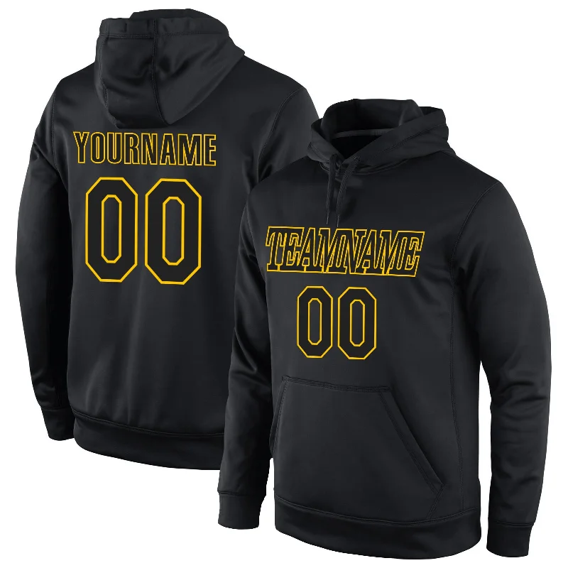 Custom Stitched Black Black-Gold Sports Pullover Sweatshirt Hoodie