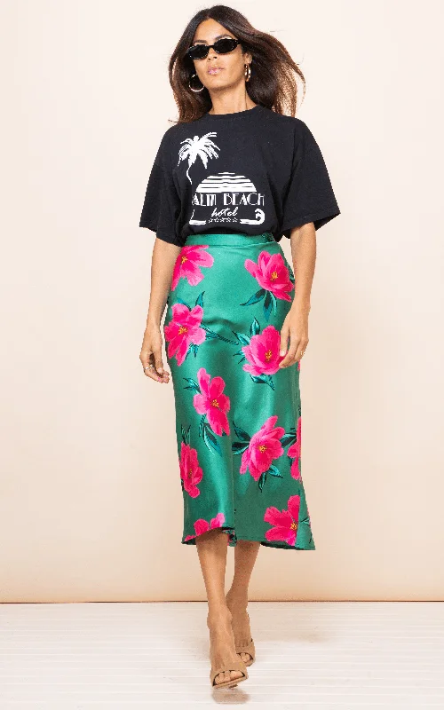 Renzo Skirt in Pink on Green Tulip