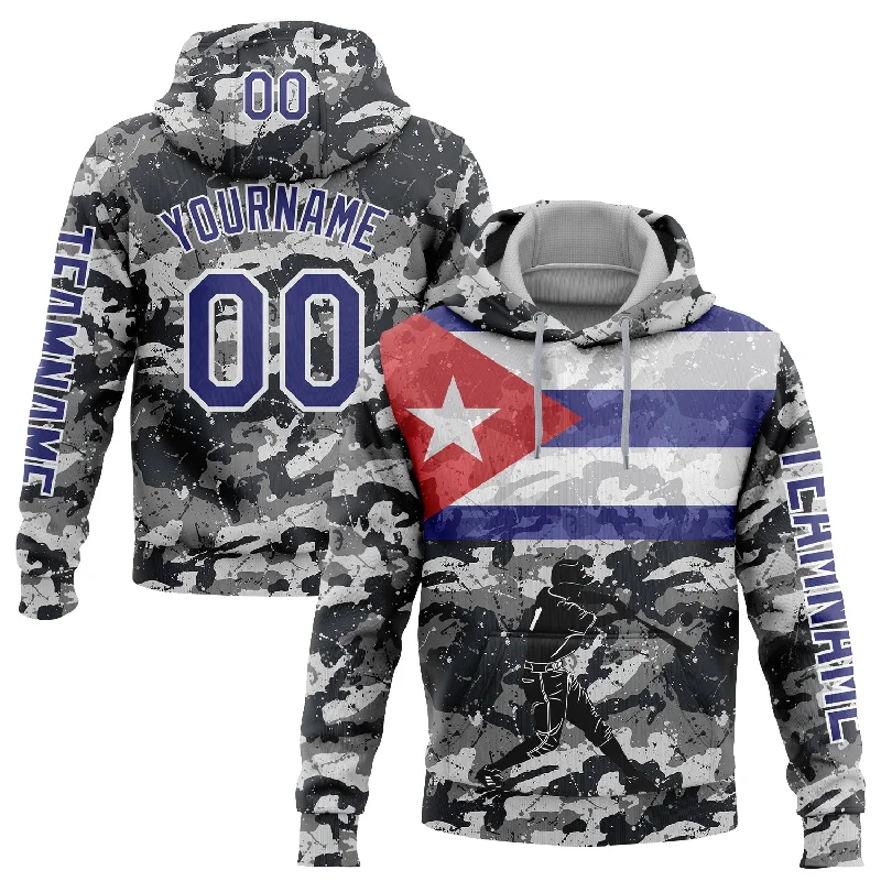 Custom Stitched Camo Dark Purple-White 3D Cuba Cuban Flag Sports Pullover Sweatshirt Salute To Service Hoodie