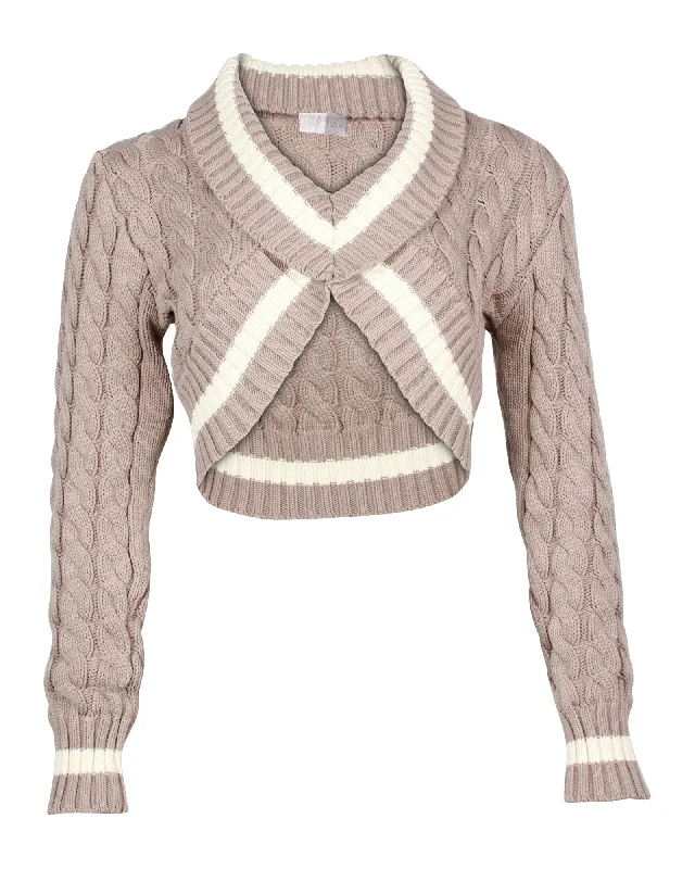 Dion Lee Cable Knit Cropped Sweater in Beige Cotton Nylon