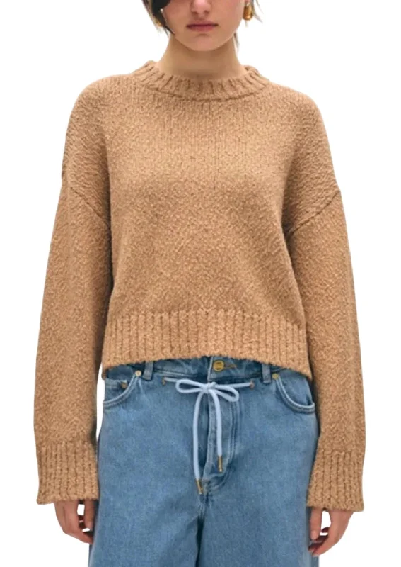 Cotton Slub Easy Crewneck Sweater In Chestnut