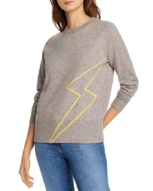 X Madeleine Thompson Lightning Bolt Heather Crewneck Sweater In Gray