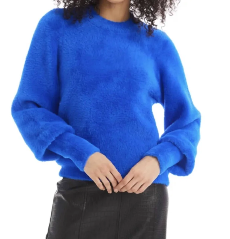 Fuzzy Kora Sweater In Cobalt