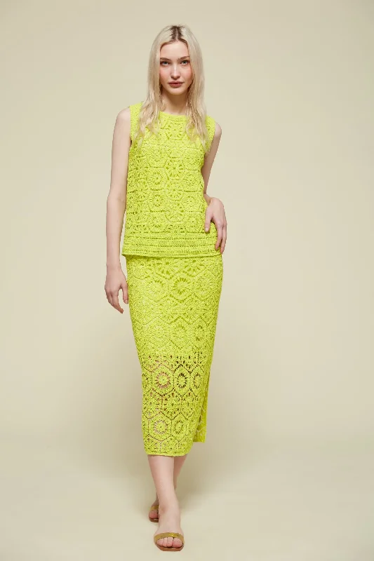 Van-Dos Lime Green Midi Crochet Skirt