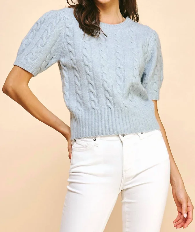 Cable Knit Sweater Top In Dusty Blue