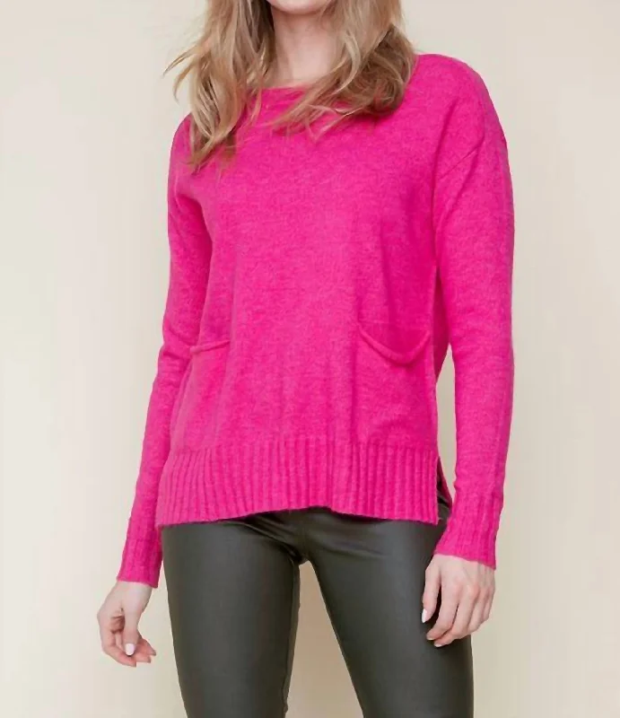 Crew Neck Pocket Knit Sweater In Orchid