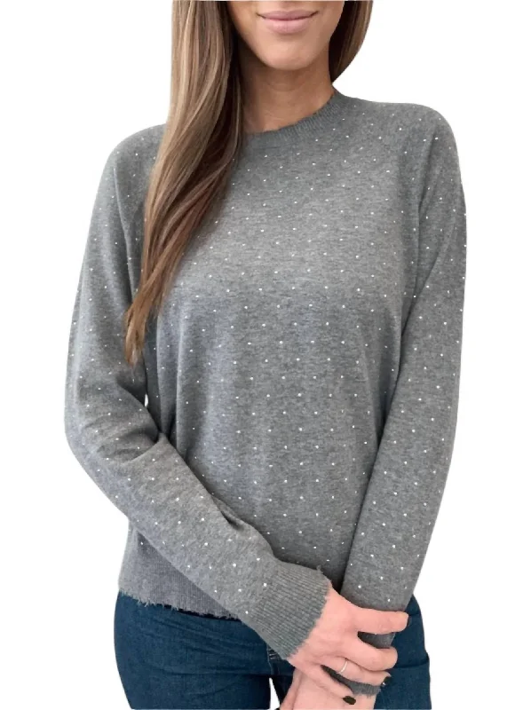 Frayed Edge Crew With Studs Sweater In Grey