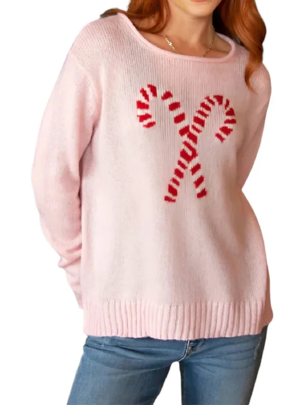 Candy Cane Crewneck Sweater In Artic Pink