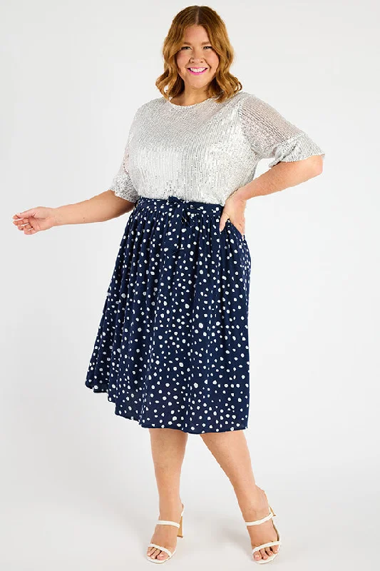 Ally Navy & White Flecks Skirt