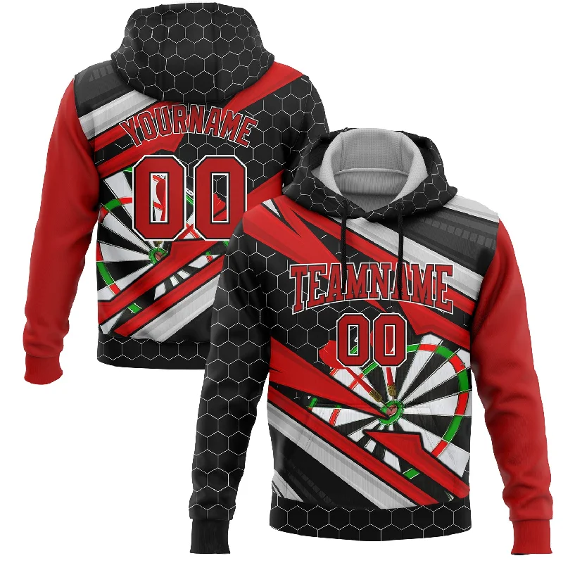 Custom Stitched Black Red-White 3D Dart Board Sports Pullover Sweatshirt Hoodie