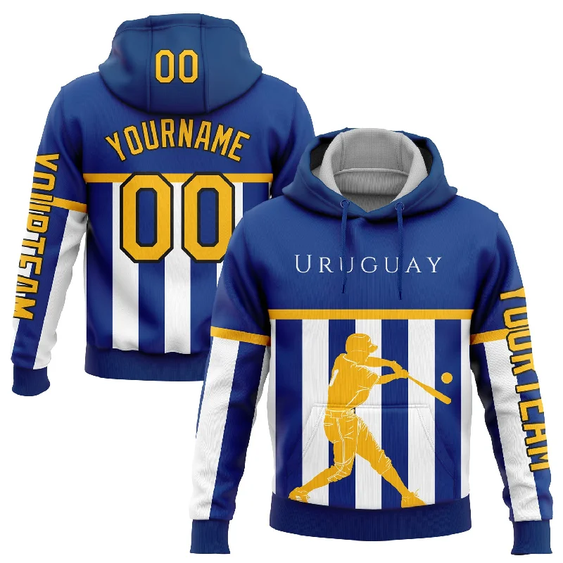 Custom Stitched Royal Gold-Black 3D Uruguay Uruguayan Flag Sports Pullover Sweatshirt Hoodie