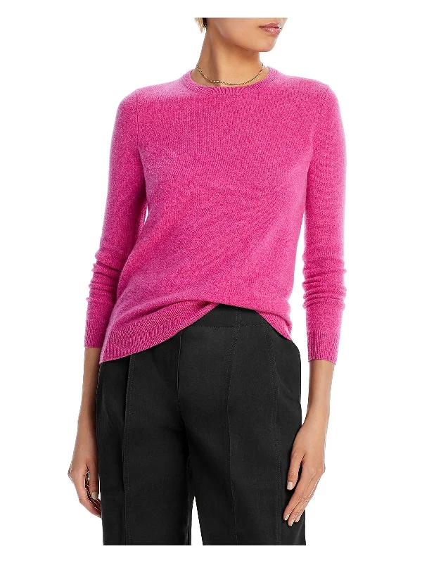 Womens Cashmere Ribbed Trim Pullover Sweater