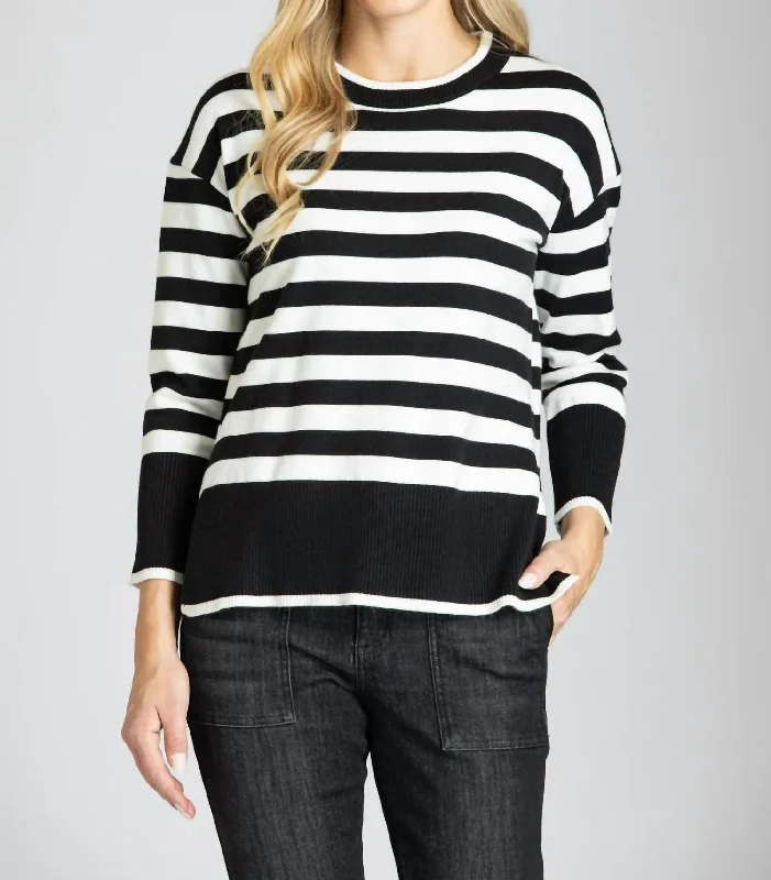 Fun Stripe Wide Cuff Sweater In Black/white