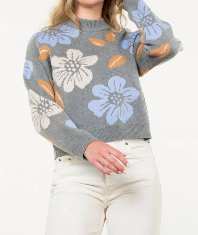 Flower Knit Sweater In Dark Grey