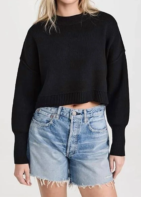 Easy Street Crop Pullover Sweater In Black