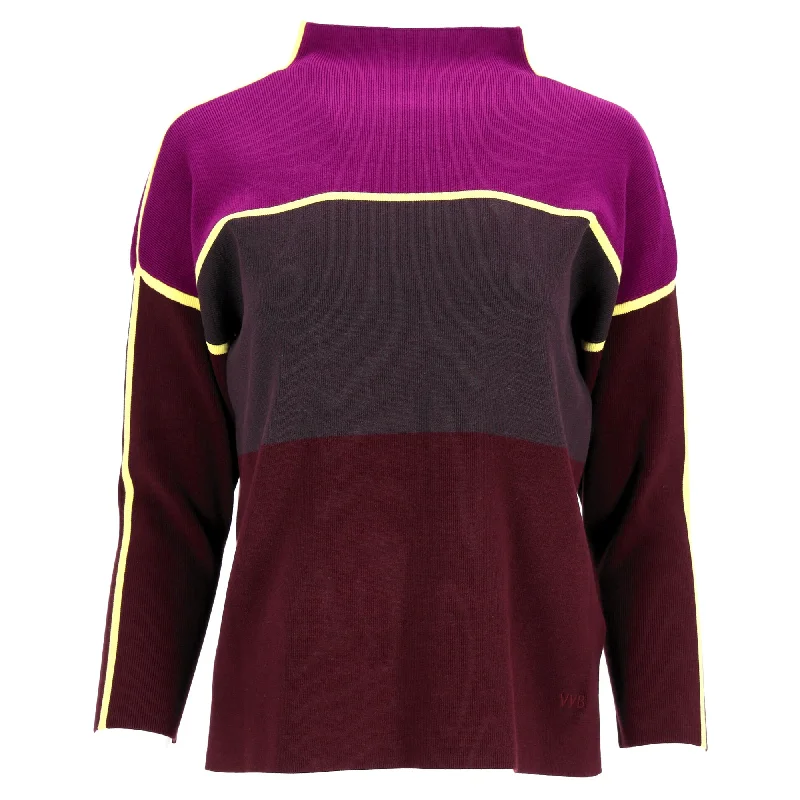 Victoria Beckham VVB Color Block Mockneck Sweater in Multicolor Wool