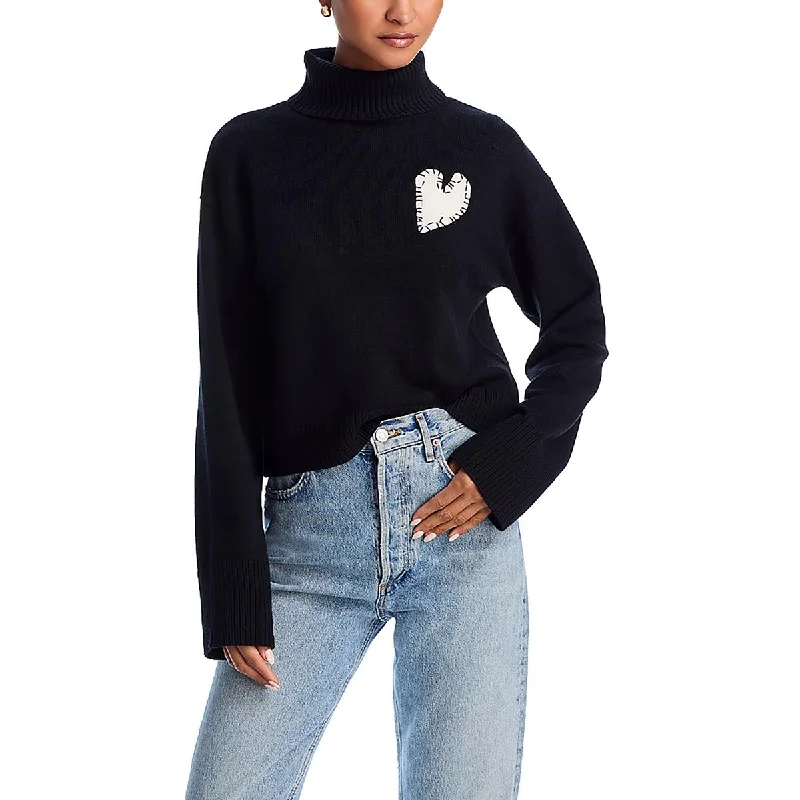 Womens Printed Ribbed Trim Turtleneck Sweater