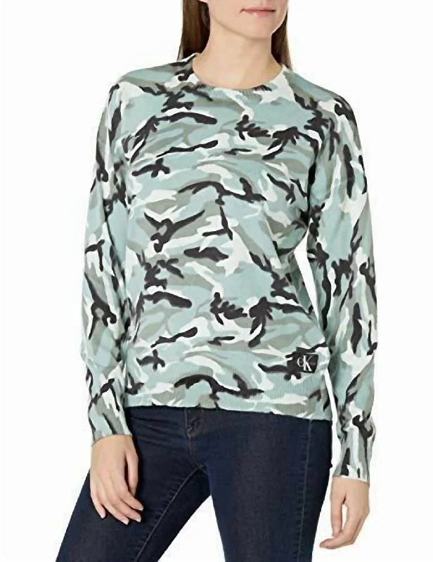 Camouflage Crewneck Sweater In Green