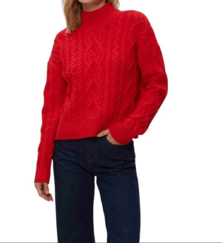 Suki Cable Mock Sweater In Cherry Red