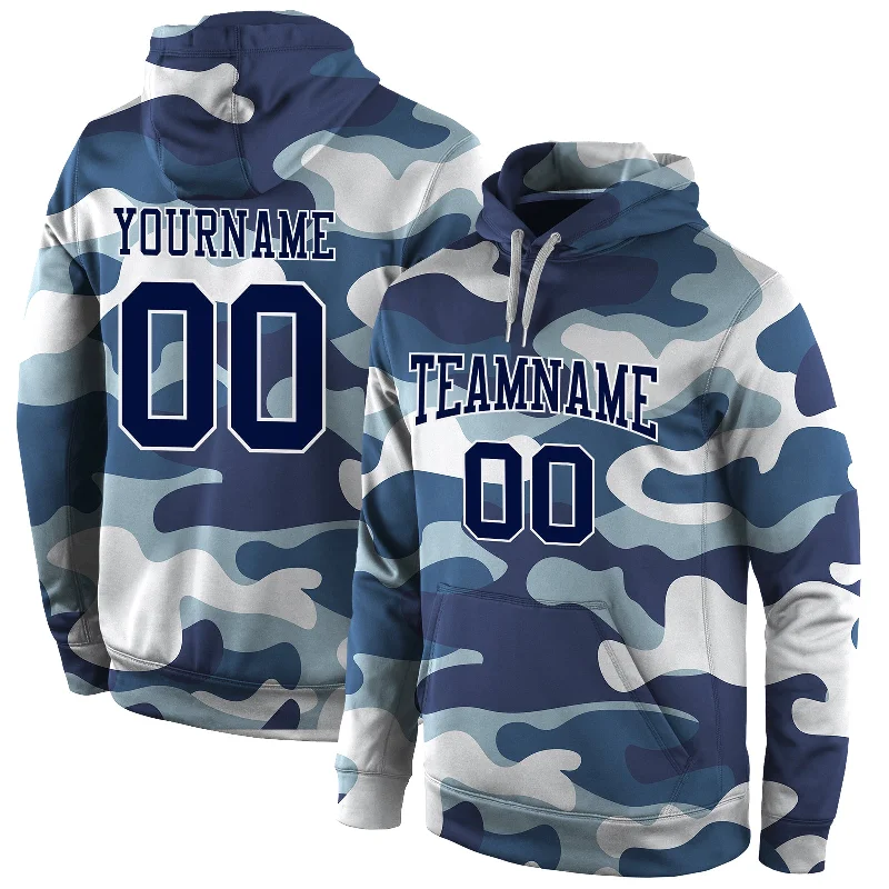 Custom Stitched Camo Navy-White Sports Pullover Sweatshirt  Salute To Service Hoodie