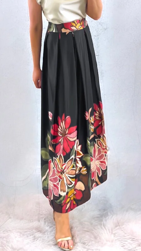 A2123 Black Print Maxi Skirt