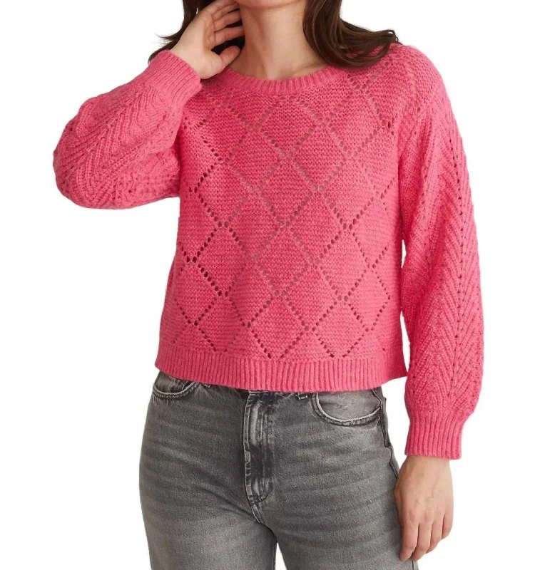 Kelsey Pointelle Sweater In Carmine Rose