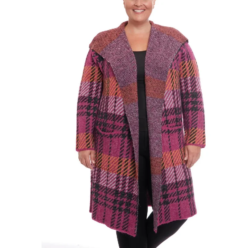 Plus Womens Open Front Plaid Duster Sweater