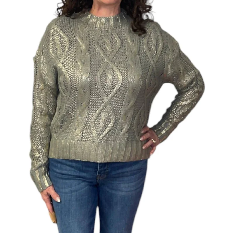 Foiled Cable Knit Sweater In Champagne