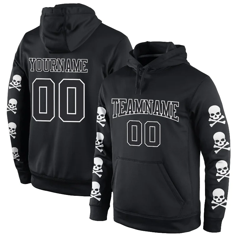 Custom Stitched Black Black-White 3D Skull Fashion Sports Pullover Sweatshirt Hoodie