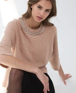 Autumn Cashmere Oversized Tee with Sequin Neck - Cappuccino