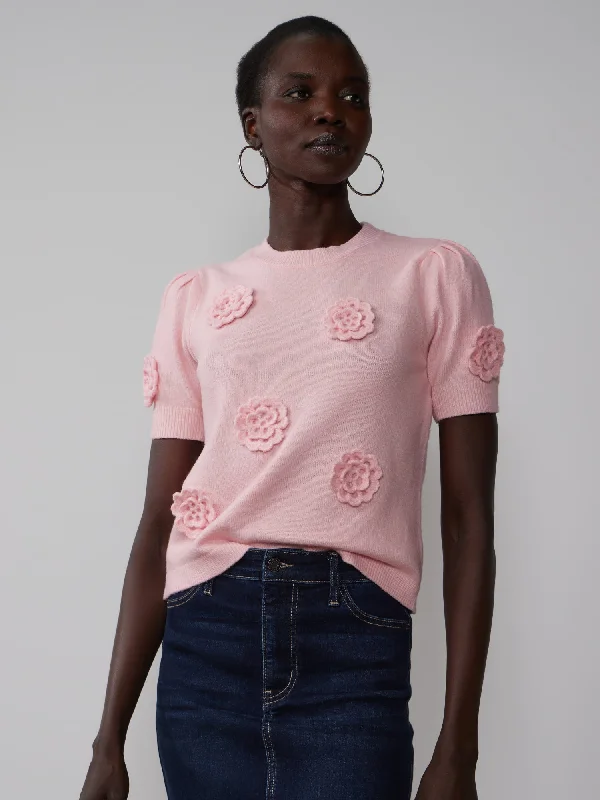 Puff Sleeve Floral Applique Tee